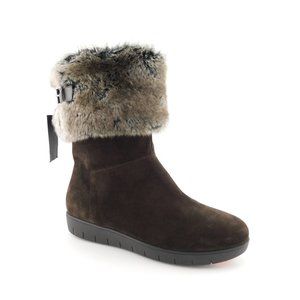 New AQUATALIA Brown Suede Leather Waterproof Fur Cuff Booties 9.5